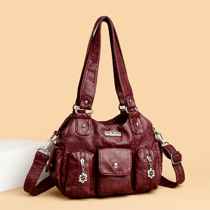 Solid Color Shoulder Bags For Women 2025 Fashion Soft Leather Casual Tote Bag Ladies Retro Messenger Crossbody Bag Commuting Sac