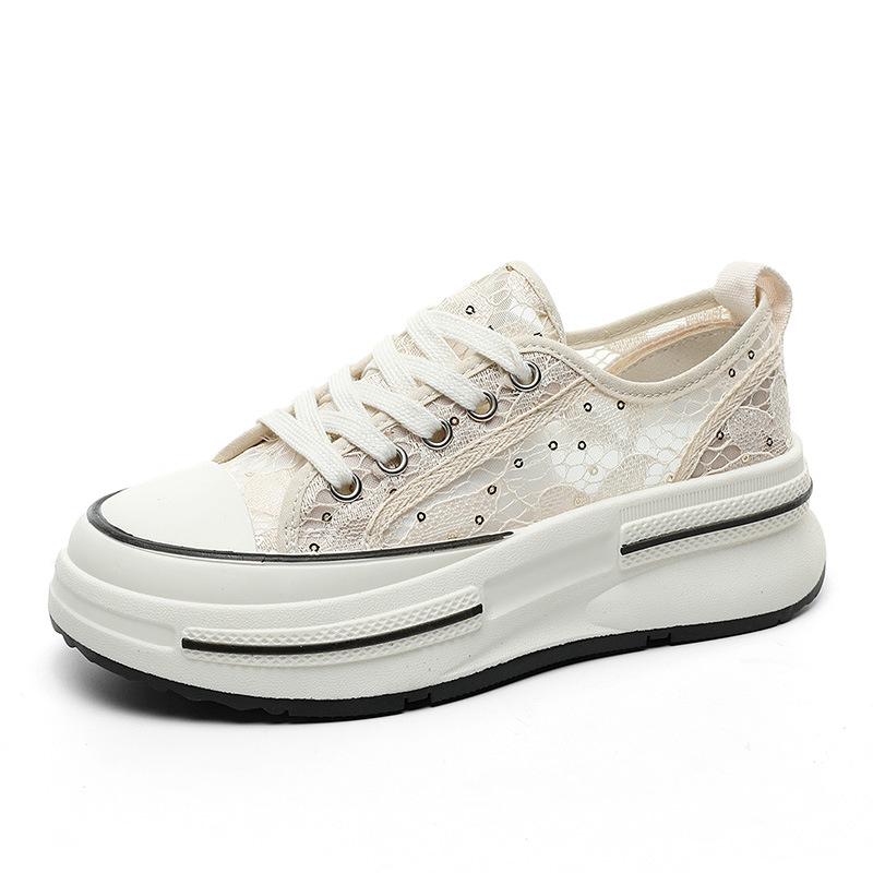 Bílé boty Dámské léto 2024 Prodyšné síťované tenisky Všestranné tenisky Zvýšená síťovaná obuv s tlustou podrážkou