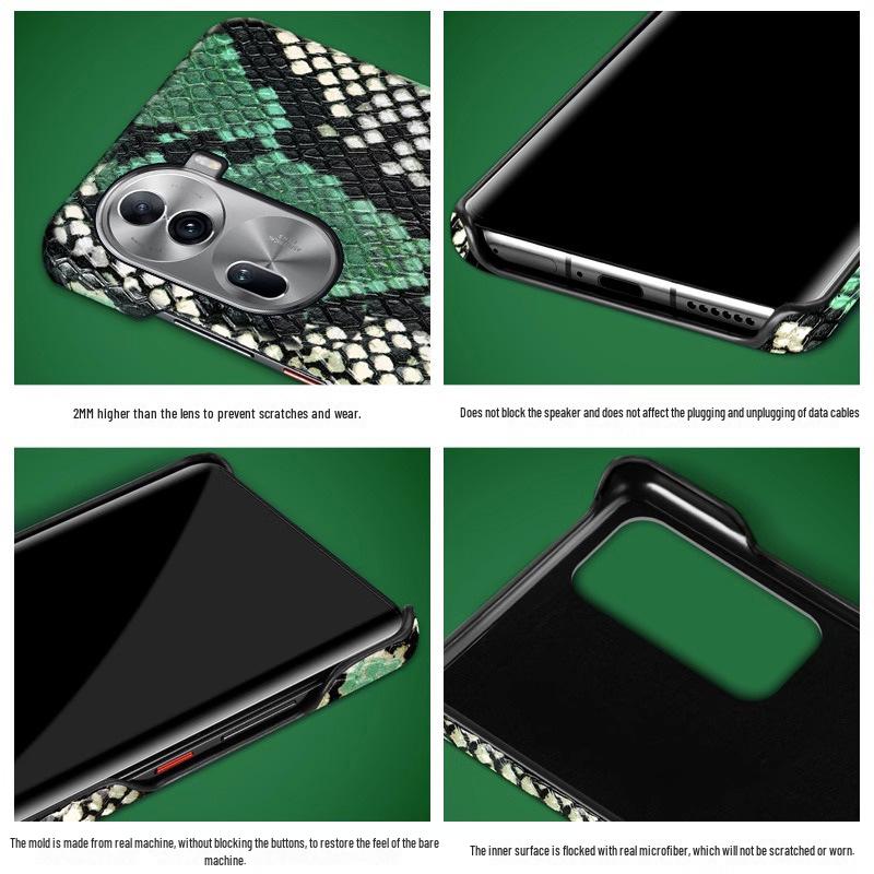 Genuine Leather Half Cover Case for OPPO Reno6/6PRO with Cowhide Python Skin Pattern, Offering Protection and Style.