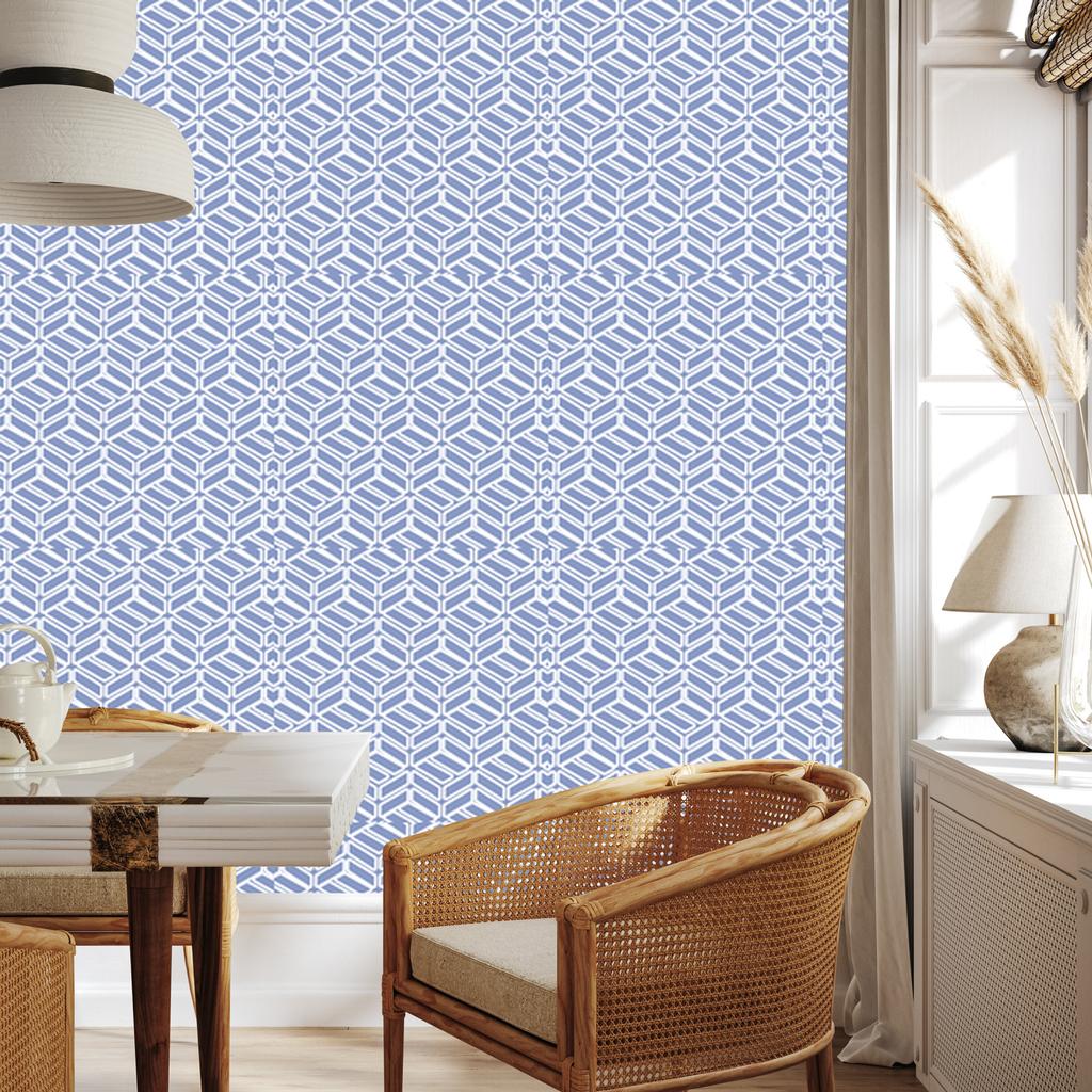 Wallpaper Geometric Pattern Blue, White and Azure 50x1000