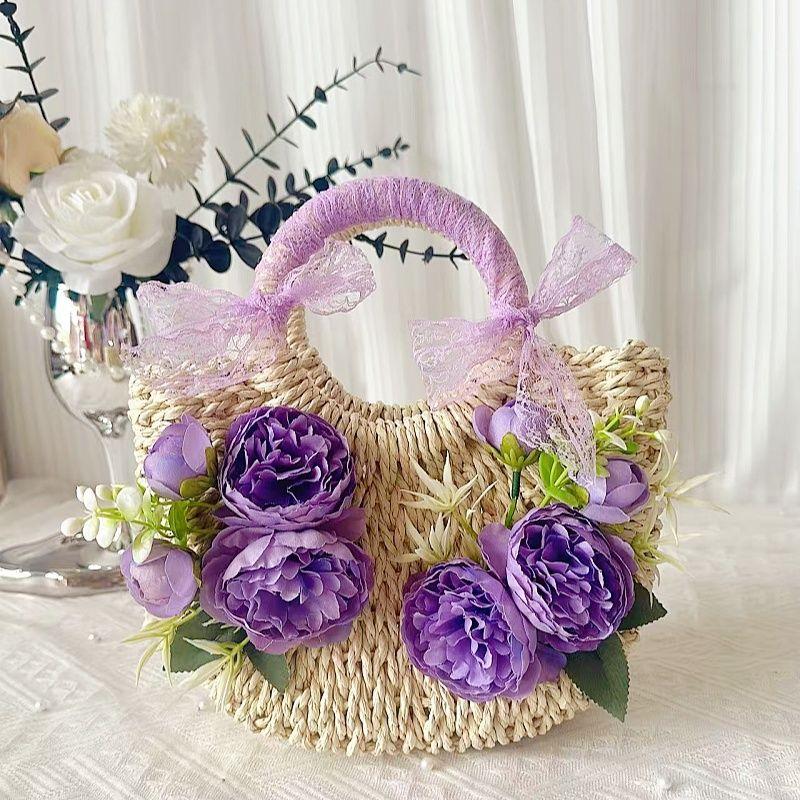 

Соломенная плетеная сумка Искусственный цветок DIY Материал Пакет Ручная работа Сумка Разминка Активность Тимбилдинг Салон Праздничный подарок Beige straw bag + purple Peony Bouquet