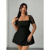 Plus Size French Square Neck Lace Dress Waist Fitted Slim Little Black Dress Sexy Backless Dress Fashion Elegant Comfortable Versatile Dress