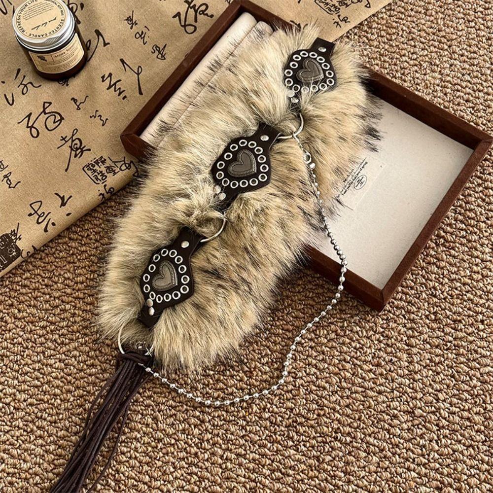 Retro Leather Fur Belt Spicy Girl Style Y2K Plush Waist Belt Fashion Furry Waistband  Daily