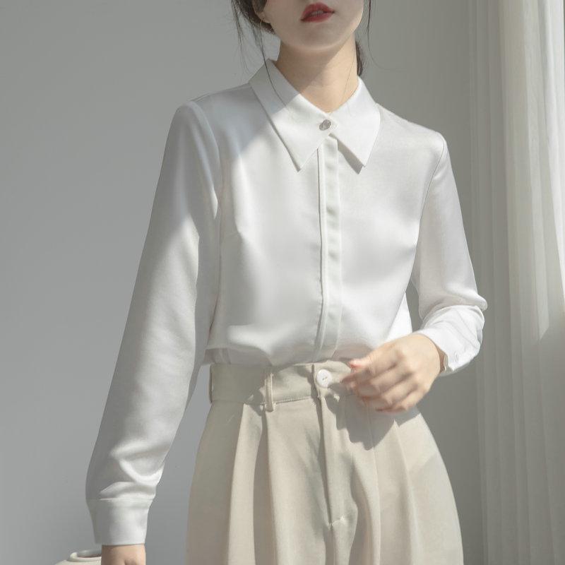 

Женская рубашка из атласного шифона с длинным рукавом, весна-осень 2025 г.: Модный стиль вестерн и профессиональная одежда для поездок на работу Medium белый