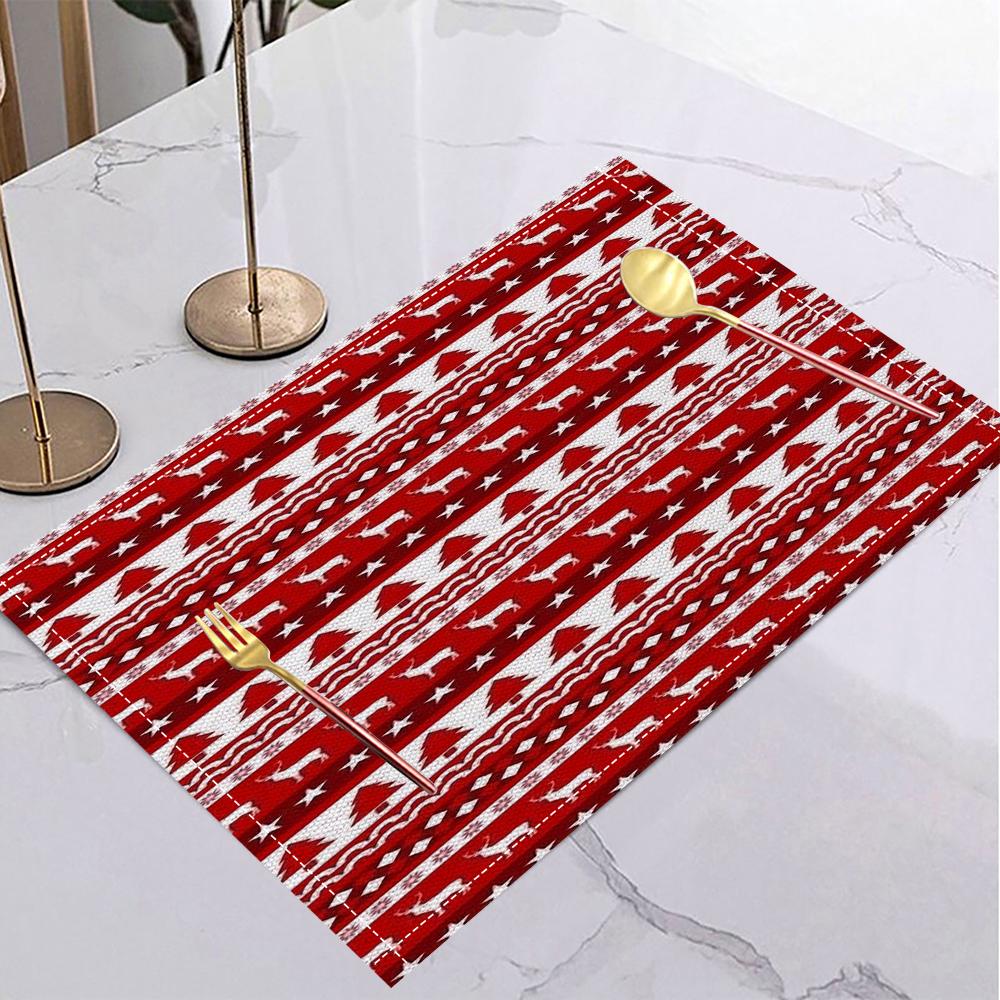 Red Grid Unique Winter Christmas Snowflake Design Placemat Kitchen and Dining Suitable for Family Dining and Party Decoration