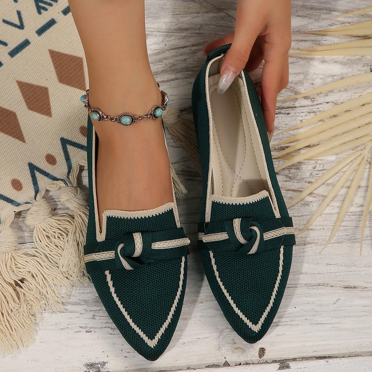 

New foreign trade large size pointed fly-woven breathable flat-soled single shoes women s one-pedal bow shallow mouth lazy shoes 43