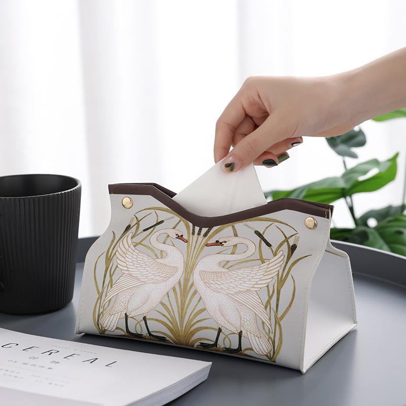 

Chinese Style Tissue Box Pu Leather Tissue Holder Roll Paper Toilet Paper Car Living Room Hotels Bedroom Kitchen Napkin Storage