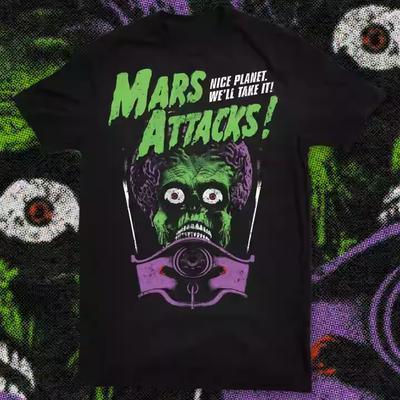 Marziani Giocano Terra Attacco da Marte High Street Vintage Showa Vintage Film Americano T-shirt Vintage Modello Alfabeto T-shirt