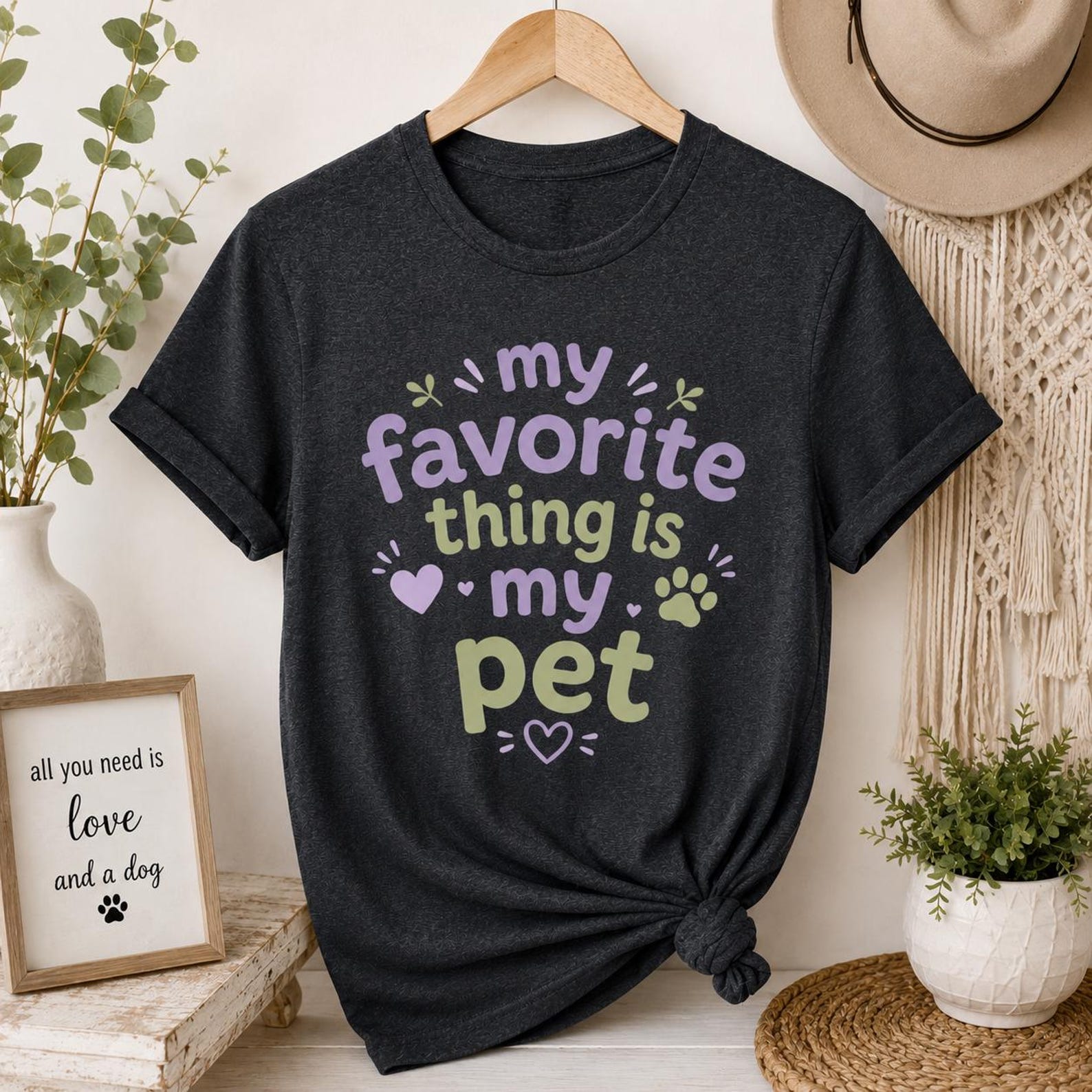 My Favorite Thing Is Pet Shirt, Funny Lover Tee, Dog Cat Paw Print Graphic M