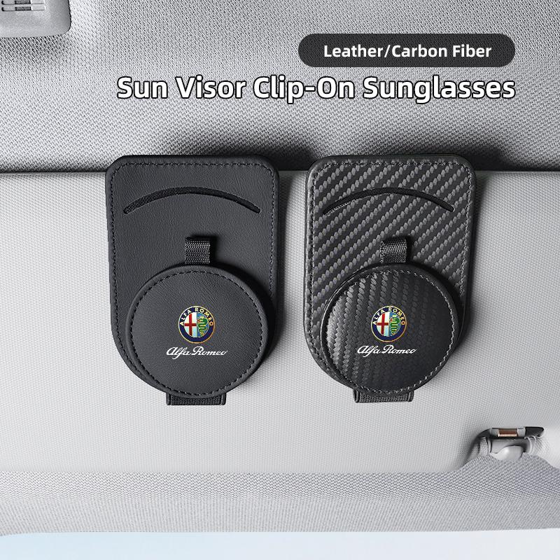 Car Carbon Fiber Clip Sun Visor clip-On Sunglasses For Alfa Romeo 4C 159 Spider Giulia Giulietta 156 Tonale Mito 147 8C GT Def789