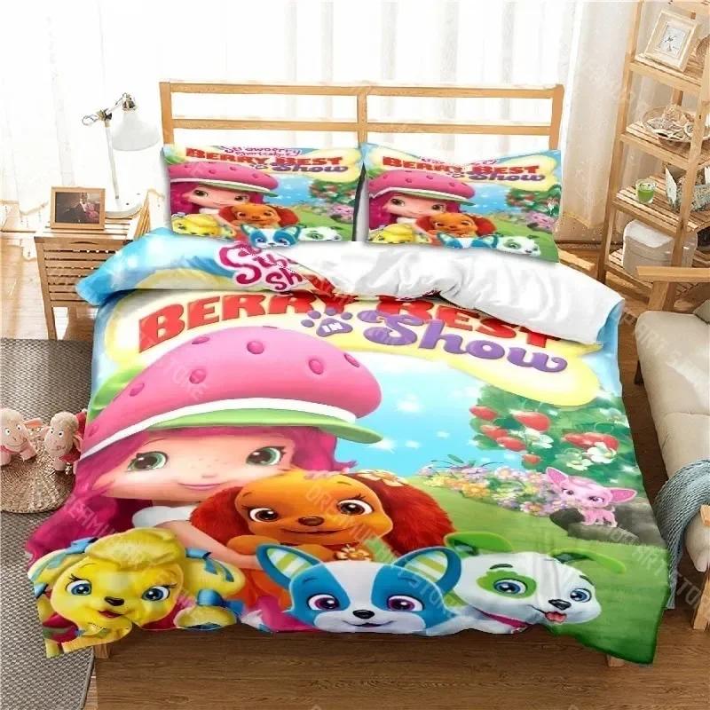 3D Print Strawberry Cartoon Shortcake Bedding Set Boys Girls Twin Queen King Size Duvet Cover Pillowcase Bed Boys Adult Bedroom