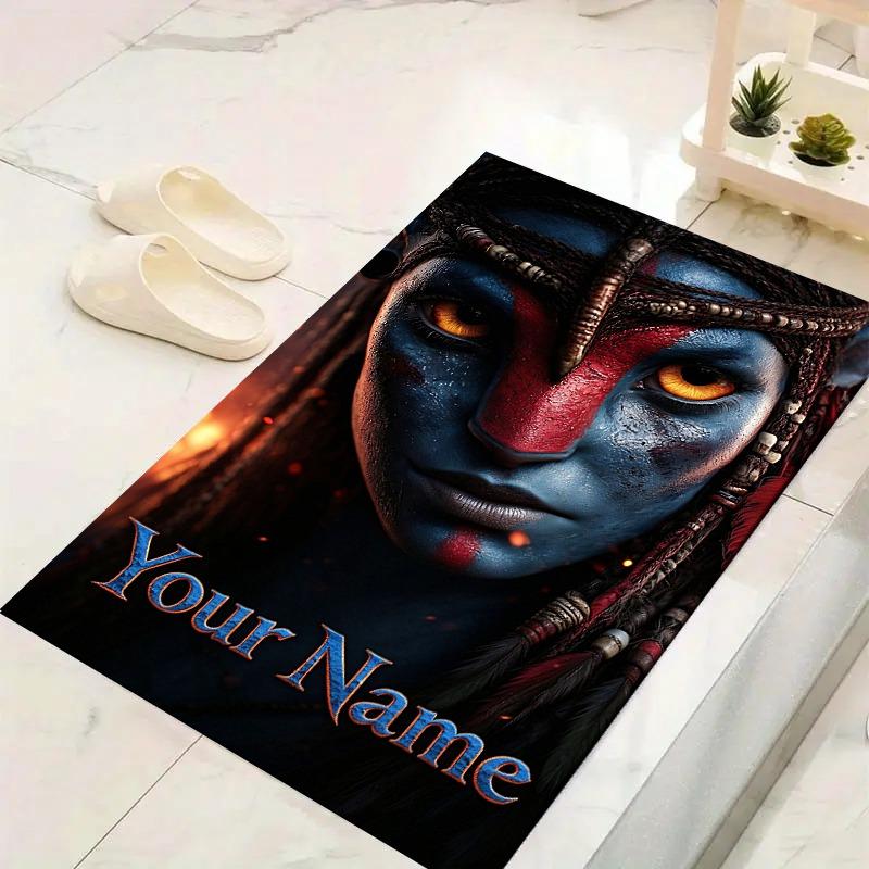 Custom 1Pc Avatar Style Blue Portrait Flannel Personalized Rug Non Slip Floor Mat Soft Carpet for Living Bedroom Office Home Decor Gift