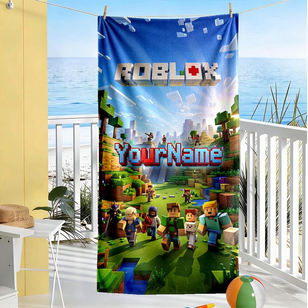 Roblox Personalized Text Beach Towel Super Soft Microfiber Quickdry Fabric Ideal for Travel Outdoor Swim Pool Yoga Surf Camping Hiking Gym Gift Holida