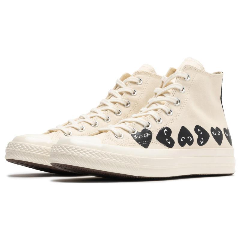 Comme Des Garçons Play X Converse 1970s Comfortable and Versatile High-top Canvas Shoes Unisex Beige.