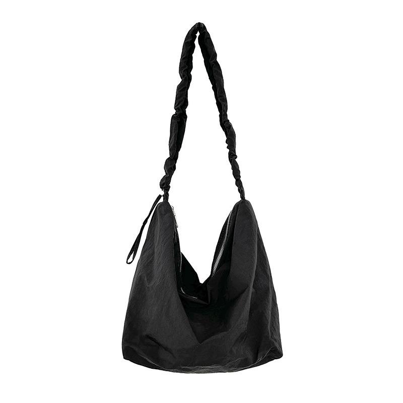 Shoulder bag women's senior sense spring and summer versatile commuter dumpling bag nylon drawstring pleated casual messenger bag women