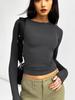 2025 Spring & Autumn Women's Solid Color Round Neck Slimming Long Sleeve T-Shirt - European & American Style