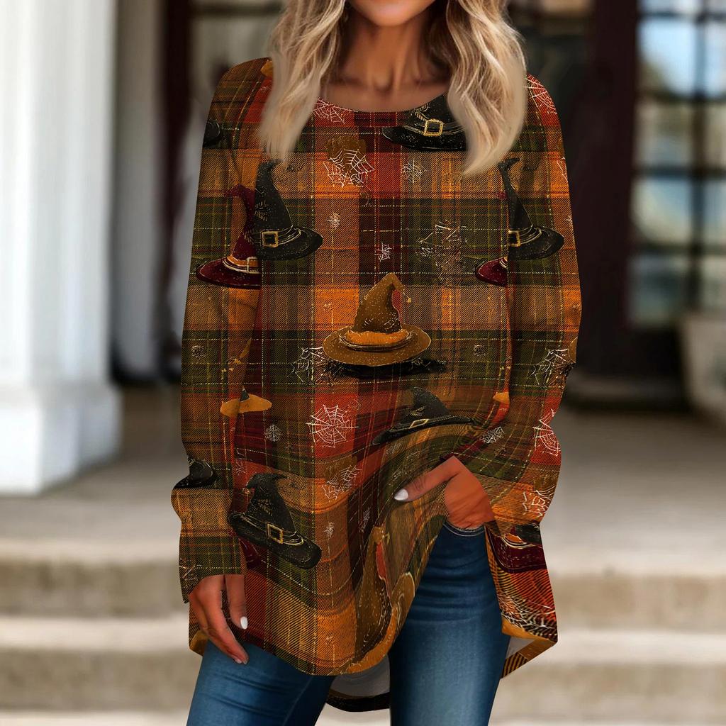 Women's Halloween Graphic Print Long Sleeve T-Shirt Loose Fit Round Neck Pullover