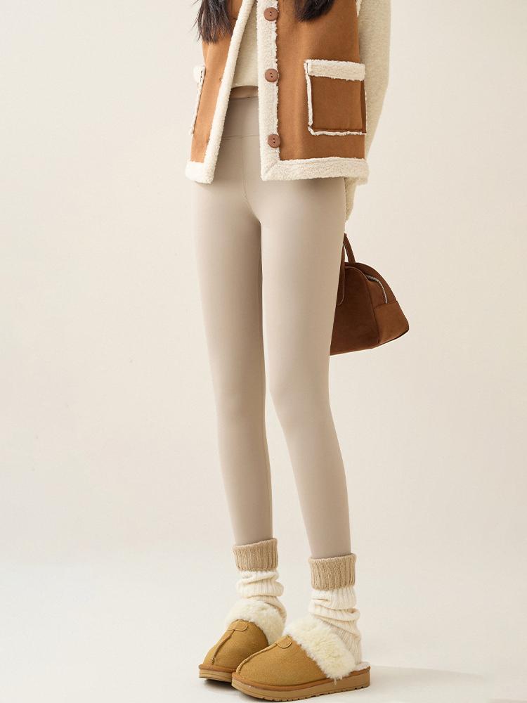 Autumn Winter Rabbit Fleece Sharkskin Leggings Women Casual Basic Thicken Warm Leggings Brown Fleece Lined Tights