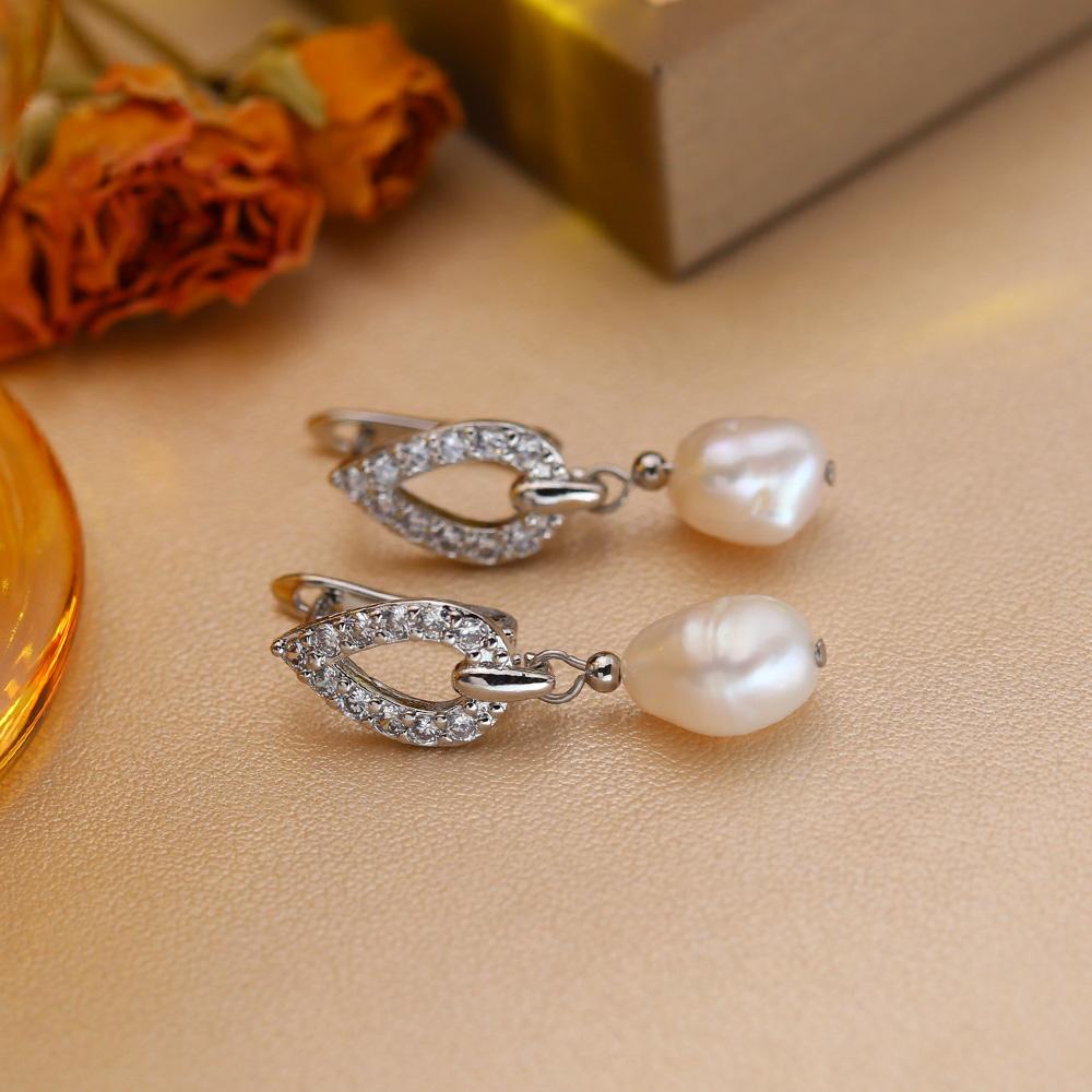 Leaf Fashion Baroque Freshwater Pearl Women's Earrings Two Wearing Methods Pearl 18K Gold Plated Zirconia Earrings Valentine's Day Mother's Day Gifts