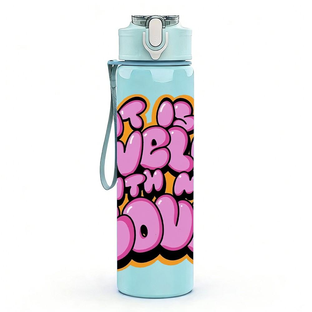 1PC It Is Well With My Soul Retro Lettering Art 750ml Color Plastic Sports Water Bottle Leakproof Flip Straw Lid Suitable for Sports Office Home Use