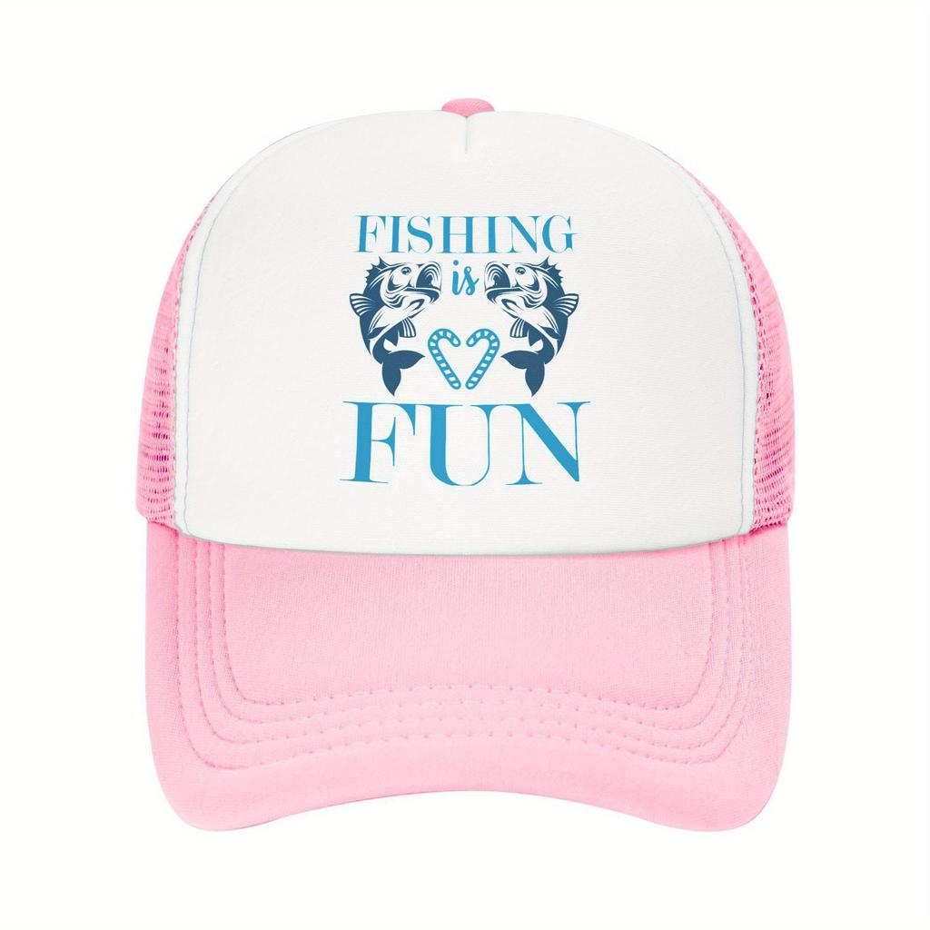Fischen macht Spaß Grafik Trucker-Kappe Unisex Erwachsene Atmungsaktives Mesh-Rückenteil Baseballkappe Lässig Outdoor