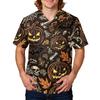 Men's Halloween Print V-Neck Scrub Top with Pockets Comfort Fit for Daily Work