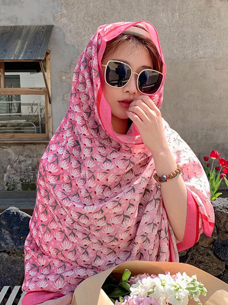 Summer Women Silk Scarf Beach Long Wrap Shawl Vintage Sweet Floral Lady Sunscreen Boho Bandana Hijab Mujer Scarve Pareo Foulard