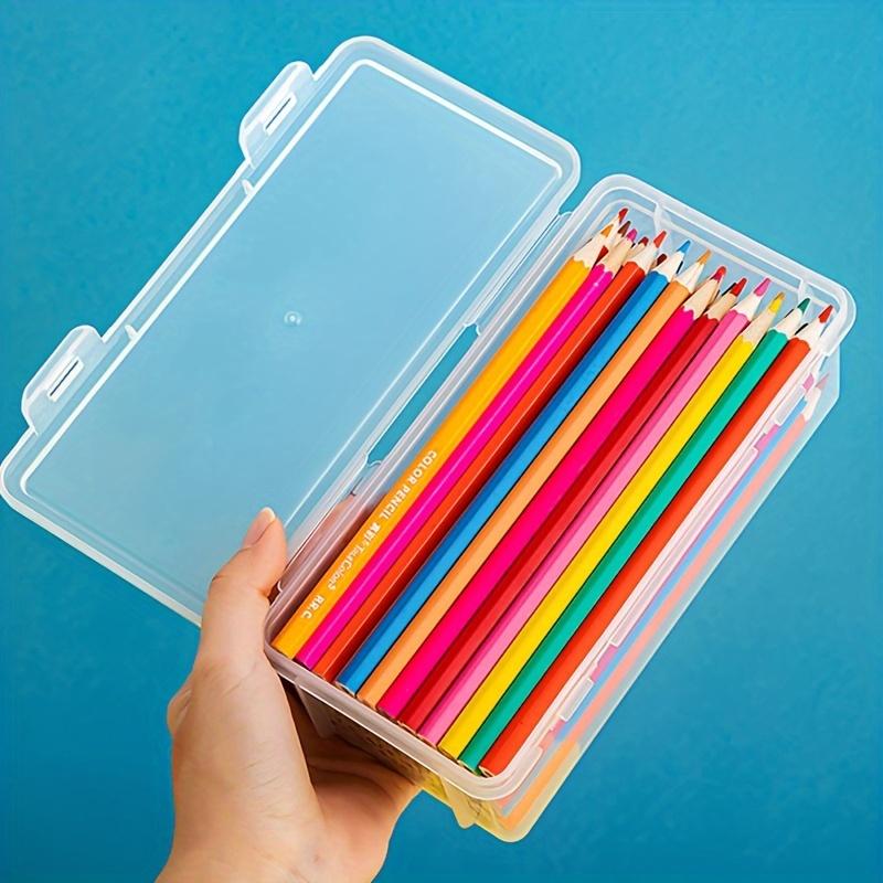2pcs Large Capacity Transparent Plastic Pencil Boxes Portable Tension Mount Storage Organizer for Oil Pastels Crayons