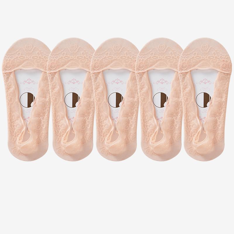 3/5Pairs Summer Women Boat Socks Slippers Non-slip Breathable Lace Flower Invisible Sock Non-slip Cool Thin Ankle Short Sock 1pairs