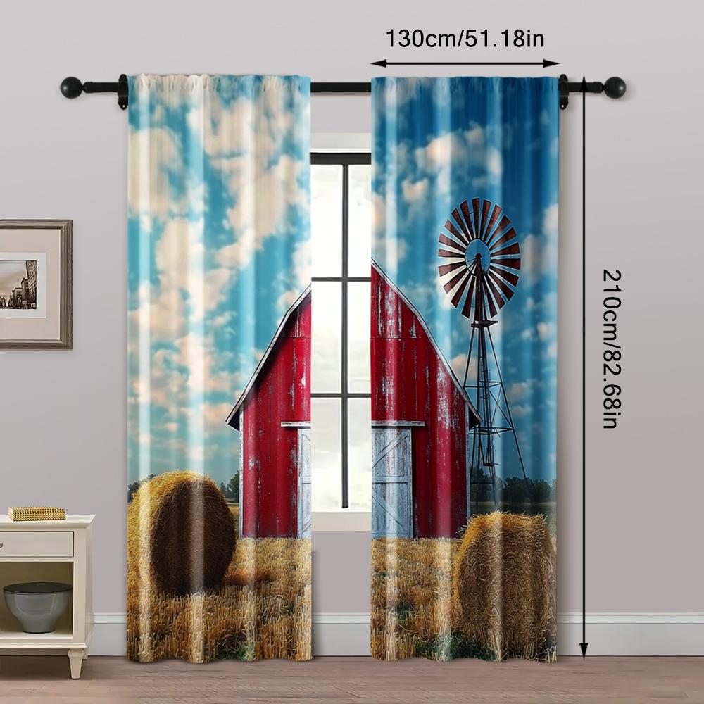 2pc,  Window Drapes Haystack Harvest Farm Farmhouse Country Warehouse Courtyard West Cowboy Wild West Protecting Privacy Holiday