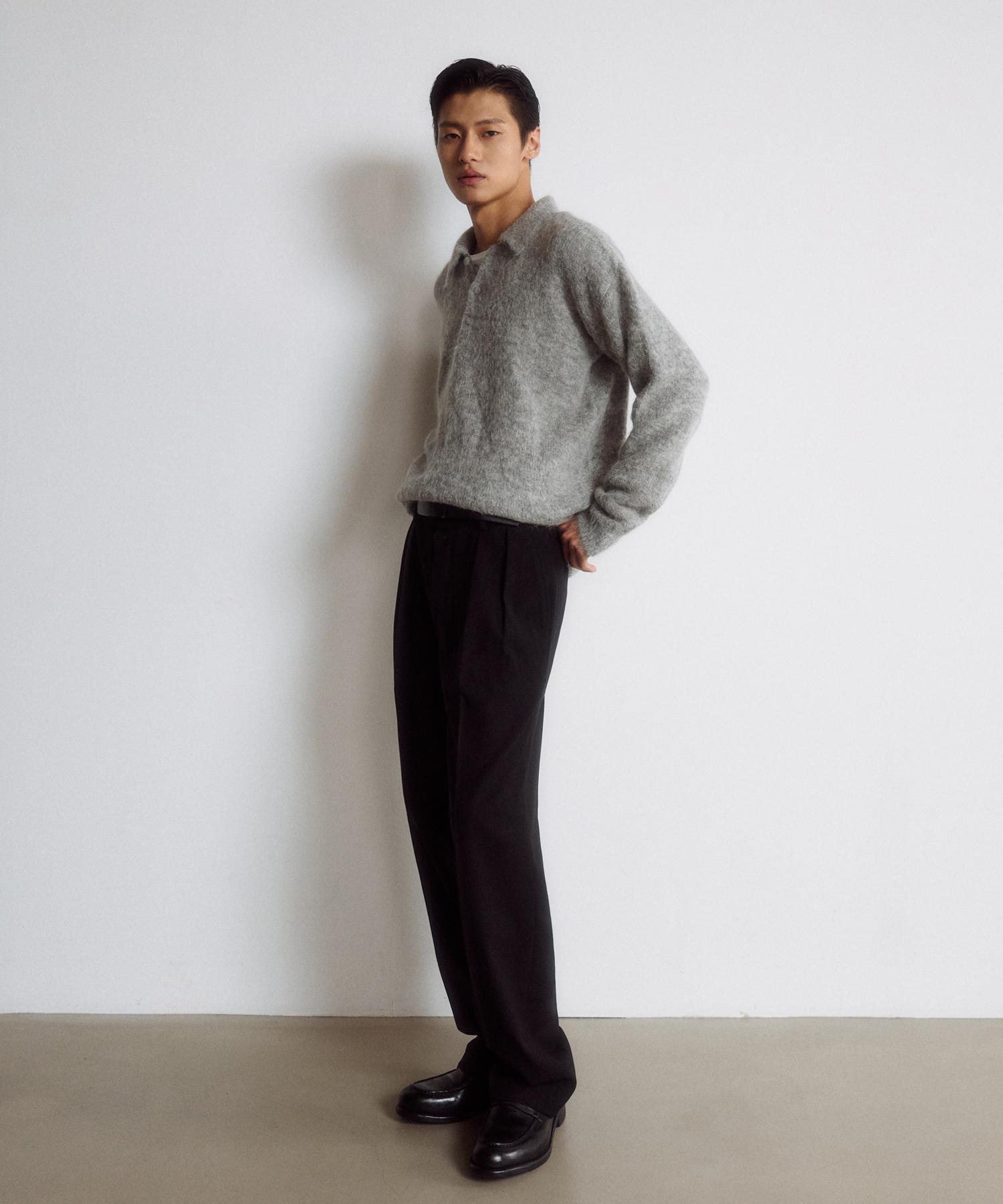 The Dusty White Gray Alpaca Knit Polo Shirt L