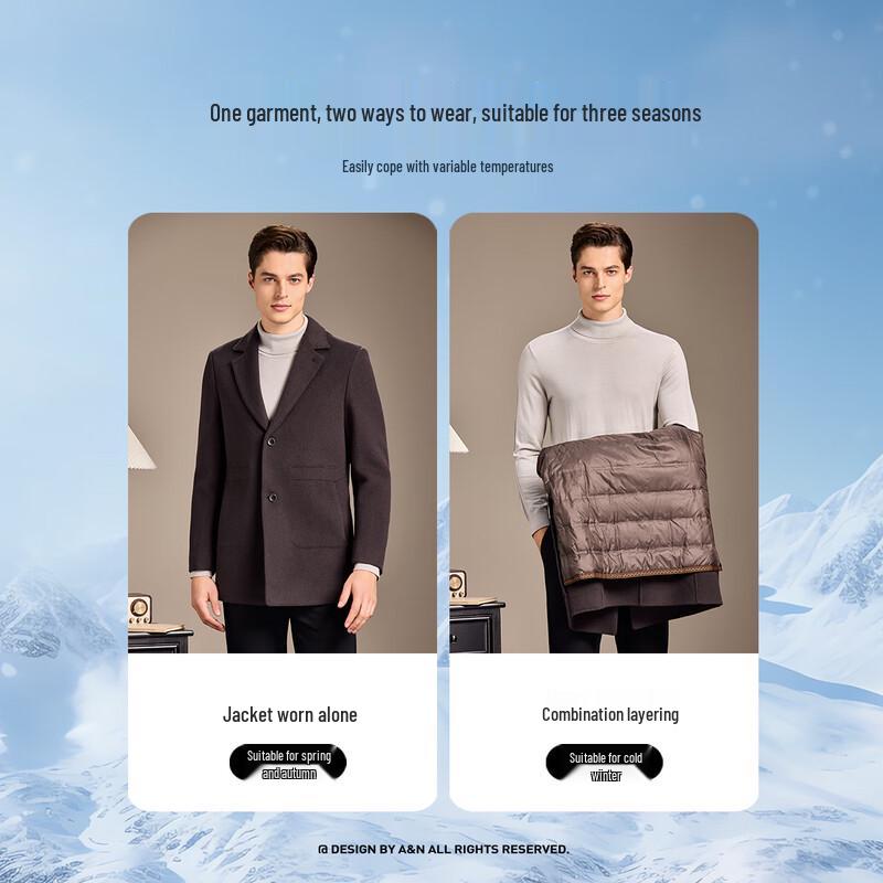 Antonio Men's 70% Wool Luxury Business Overcoat with Detachable Down Liner