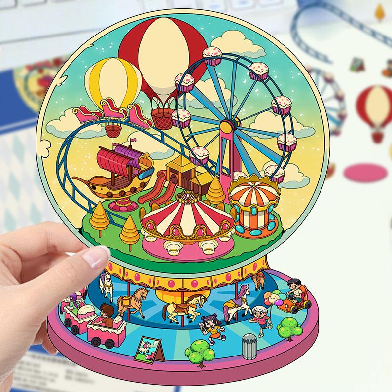 Kreslené krajinné samolepky Vícenásobný miniaturní svět 3D chata Rozbalit DIY scéna Ruční příspěvek