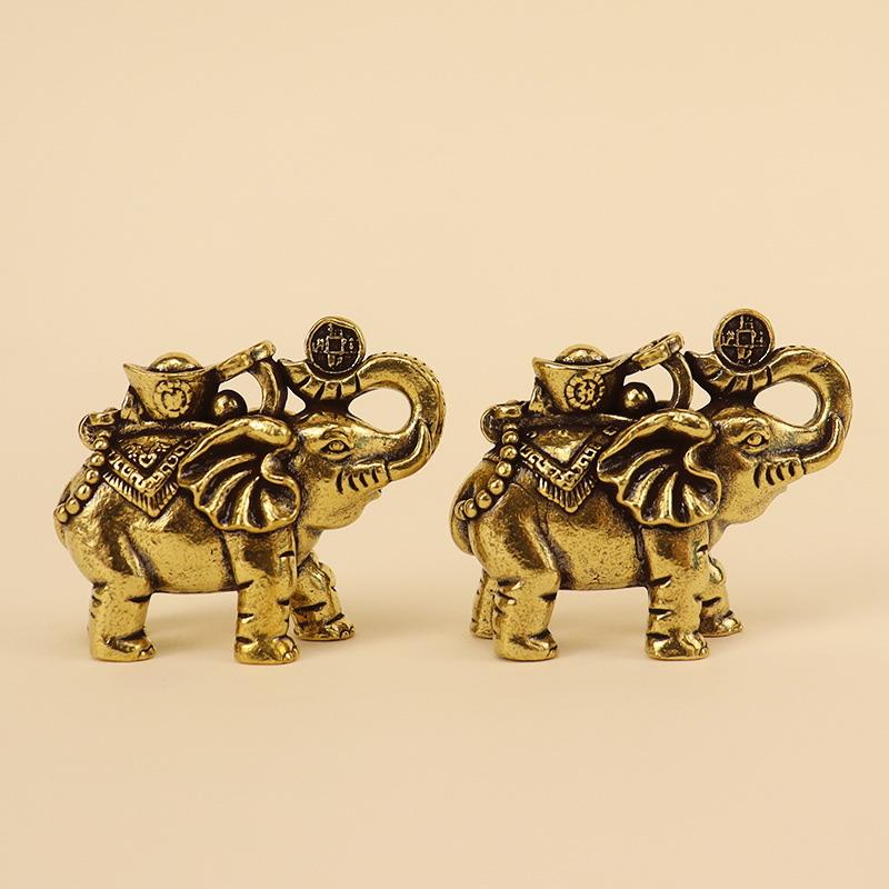 Brass Ingot And Gold Brick Lucky Elephant Figurine - Chinese Auspicious And Wealth-Bringing Home Living Room Craft
