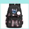 Süßer Mädchenrucksack für die Schule mit Stich-Aufdruck und kariertem Patchwork-Design für Mittelschüler