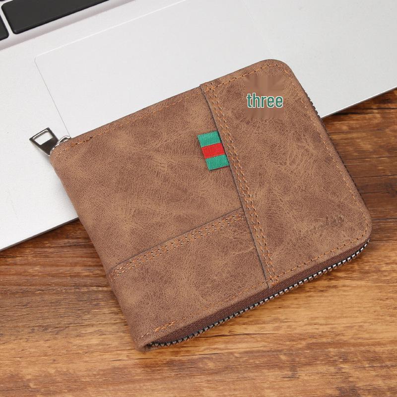 

Мужской кожаный кошелек 2025: Молния, Отделение для карт, Зажим для денег, Защита от размагничивания, Отделение для водительского удостоверения коричневый