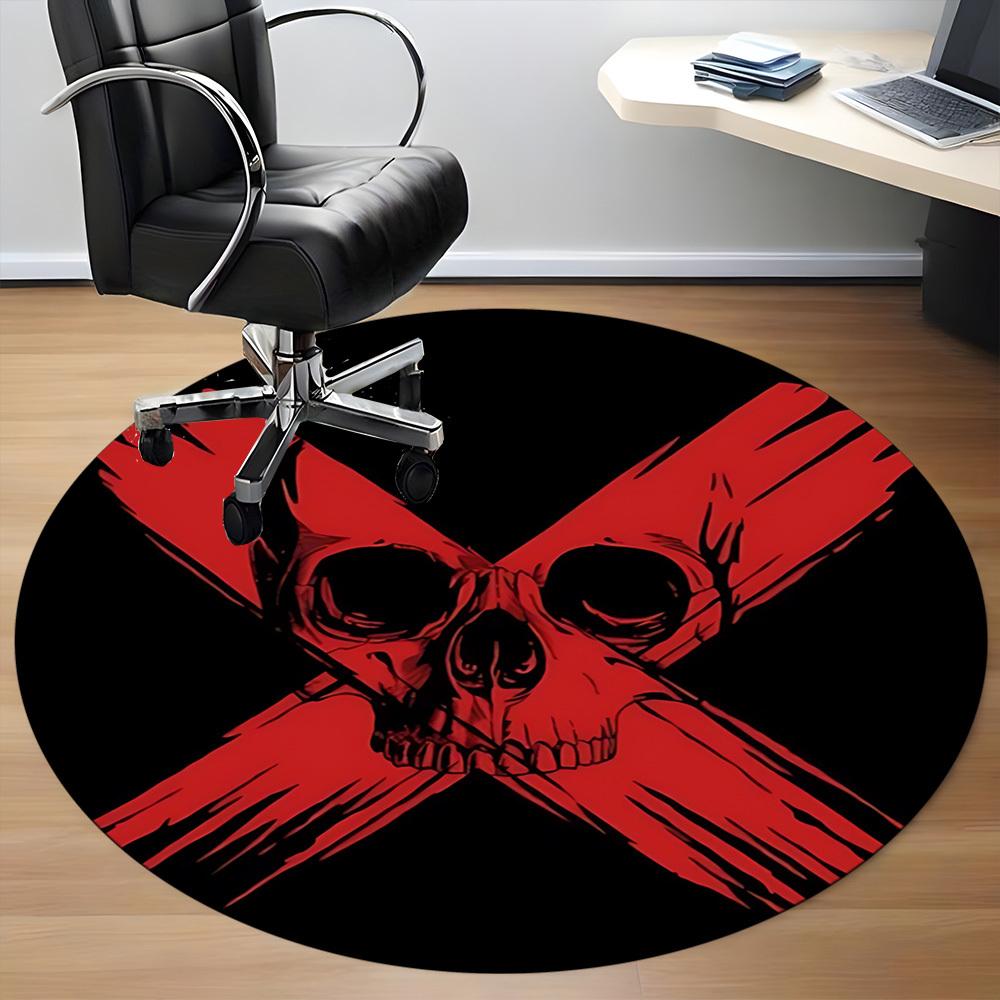 1pc Skull Crossbones Chair Carpet for Office, Round Non Slip Durable Large Size Office Carpet, Suitable for Office