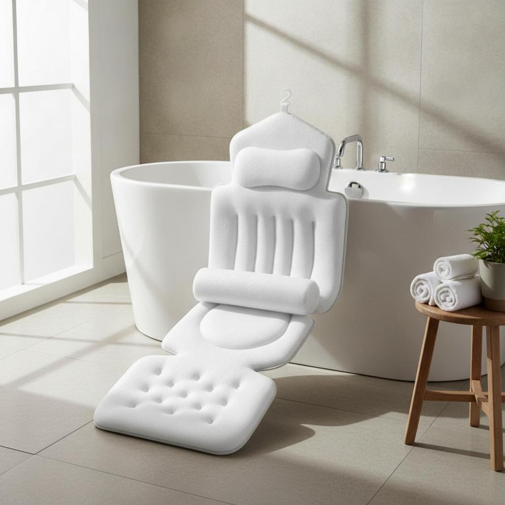 Bathtub Pillow with Support Ergonomic Bath Pad Headrest Spa-Like