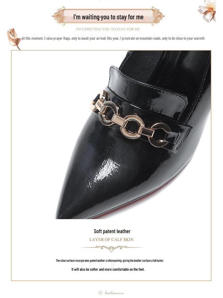 2025 Women's Spring & Autumn Fashion Pointed Toe Chunky Heel Leather Shoes - British Style High Heels