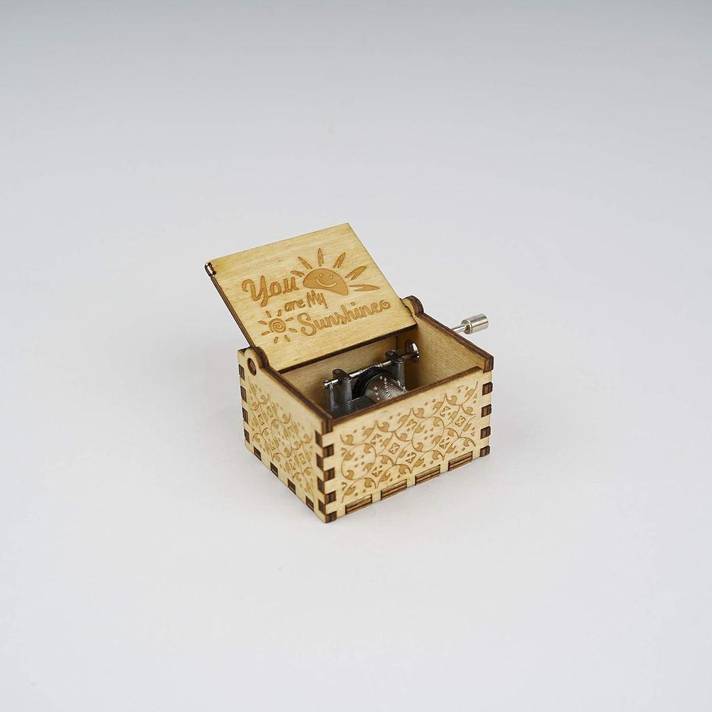 Wooden Music Box Antique Carved Hand Crank Theme Music (You are My Sunshine) - Multicolor, Pack of 1