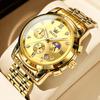 OLEVS Moon Phase Timer Waterproof Luminous Date Quartz Stainless Steel Band Simple Fashion Watch for Men Gold Men's