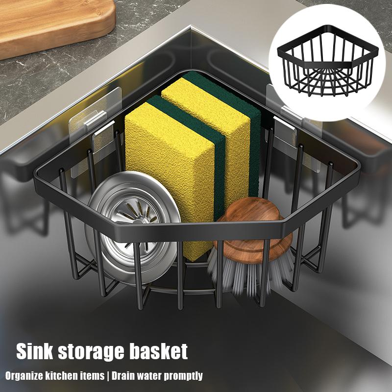 Kökstriangelformad avloppskorg Multifunktionell diskbänksförvaringsställ Väggmonterad avloppsställ Förvaringsställ för svamp och stålull