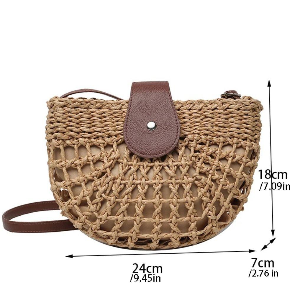 Hollowed Out Weave Straw Shoulder Bag Bohemian Beach Bag Semicircle Crossbody Bag  Messenger Bags