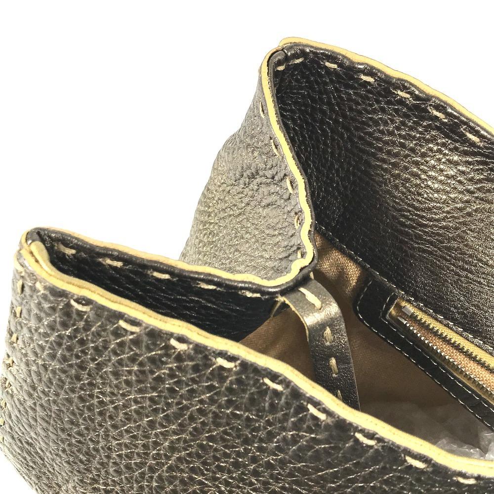 Fendi Selleria Stitch Tote Bag Flap Hand Bag Leather Metallic Gold Based