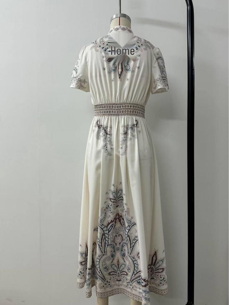 Retro Paisley Hochtailliertes Spitzenbesetztes Langes Kleid - Damen Sommerkollektion 2025