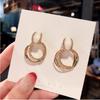 Rscvonm 3 Color Classic Shell Stud Earrings Rose Gold Small Circles Shining Rhinestone Earring For Women Jewelry Bijoux Gift
