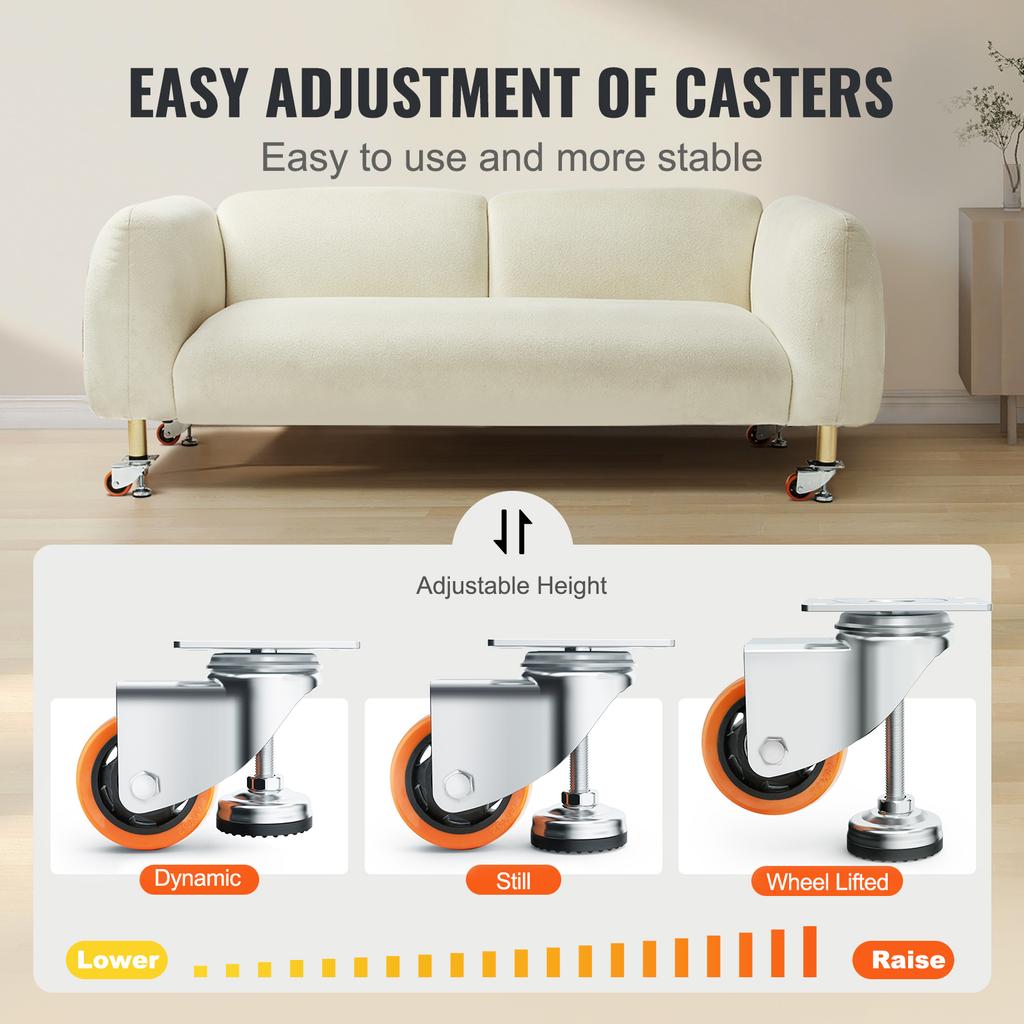 SucceBuy 4pcs Leveling Casters 3in Diameter 360 Degree Swivel Caster Wheels Adjustable with Feet for Workbench Machine Furniture
