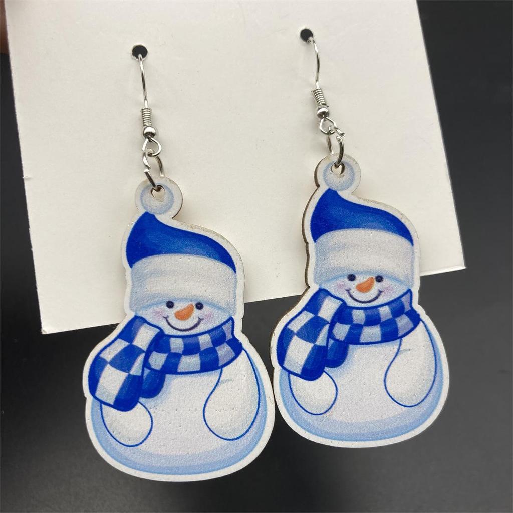 Retro Christmas Reindeer Wood Earrings - Long Festive Design