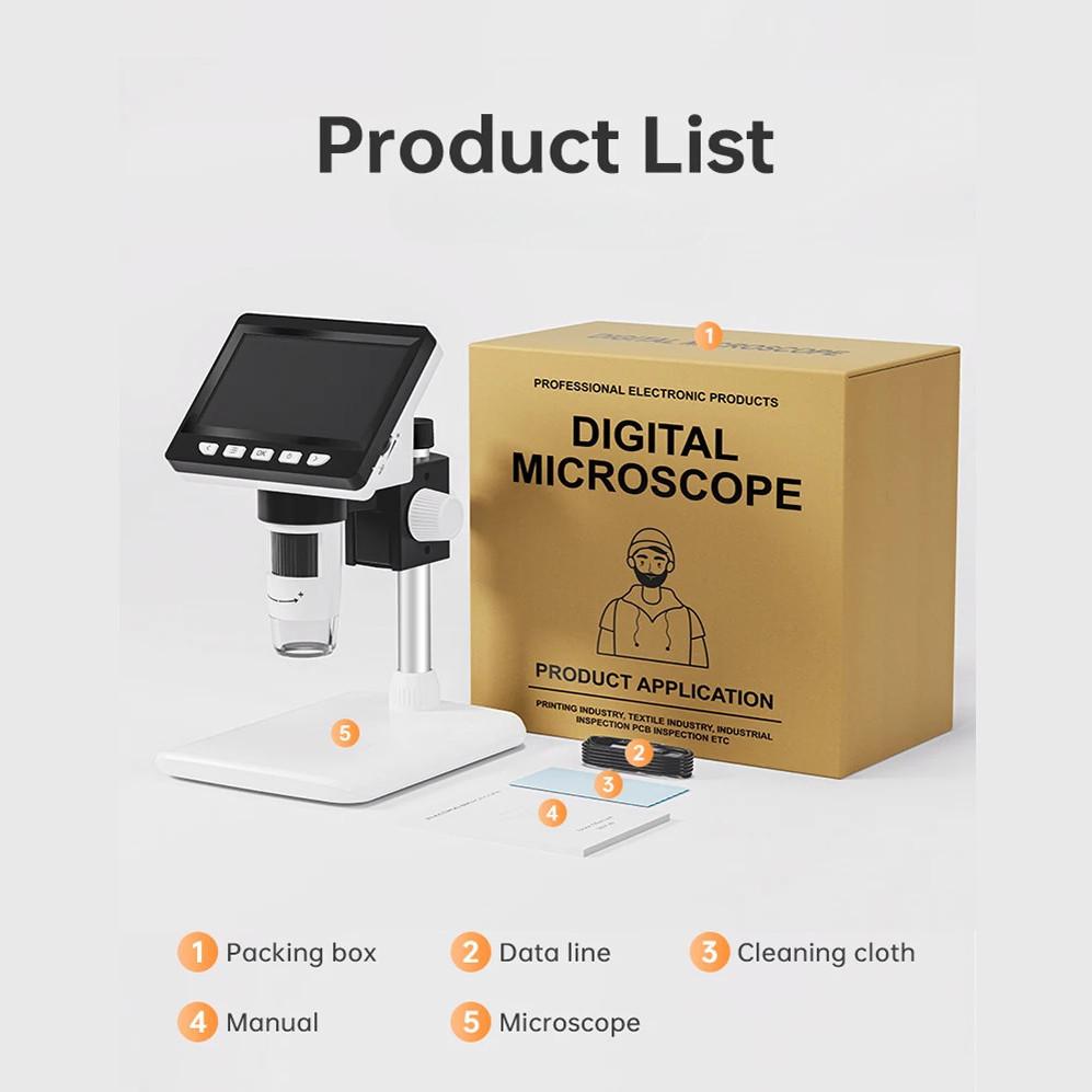 4.3 Inch HD 1080P 50-1000X Coin Microscopio Digital Microscope 2000mAh Electronics Repair PCB Soldering Microscope