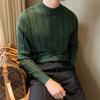 Autumn New Men's Plaid Jacquard Long-Sleeved T-shirt Fashion Slim Half Turtleneck Stretch All-Matching Sweater